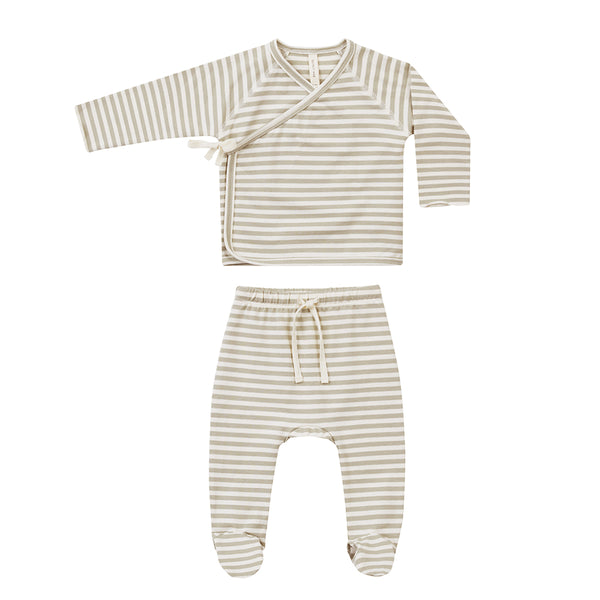 Wrap Top + Footed Pants Set | Ash Stripe