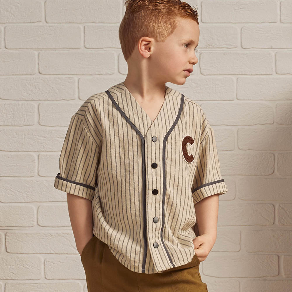 Rylee & Cru - Slate Pinstripe Baseball Shirt 4-5Y